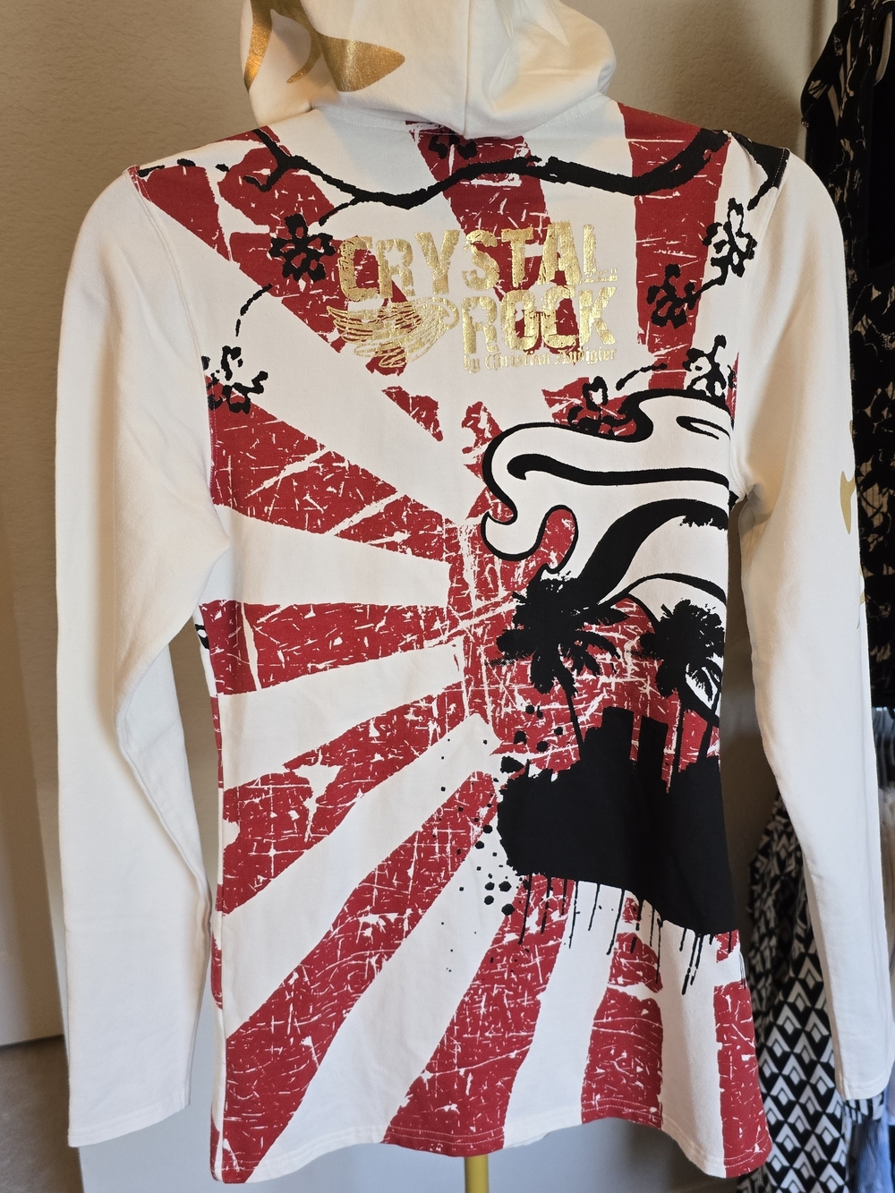 Christian Audigier Crystal Rock Embellished Graphic Zip Hoodie NWT - Picture 3 of 11